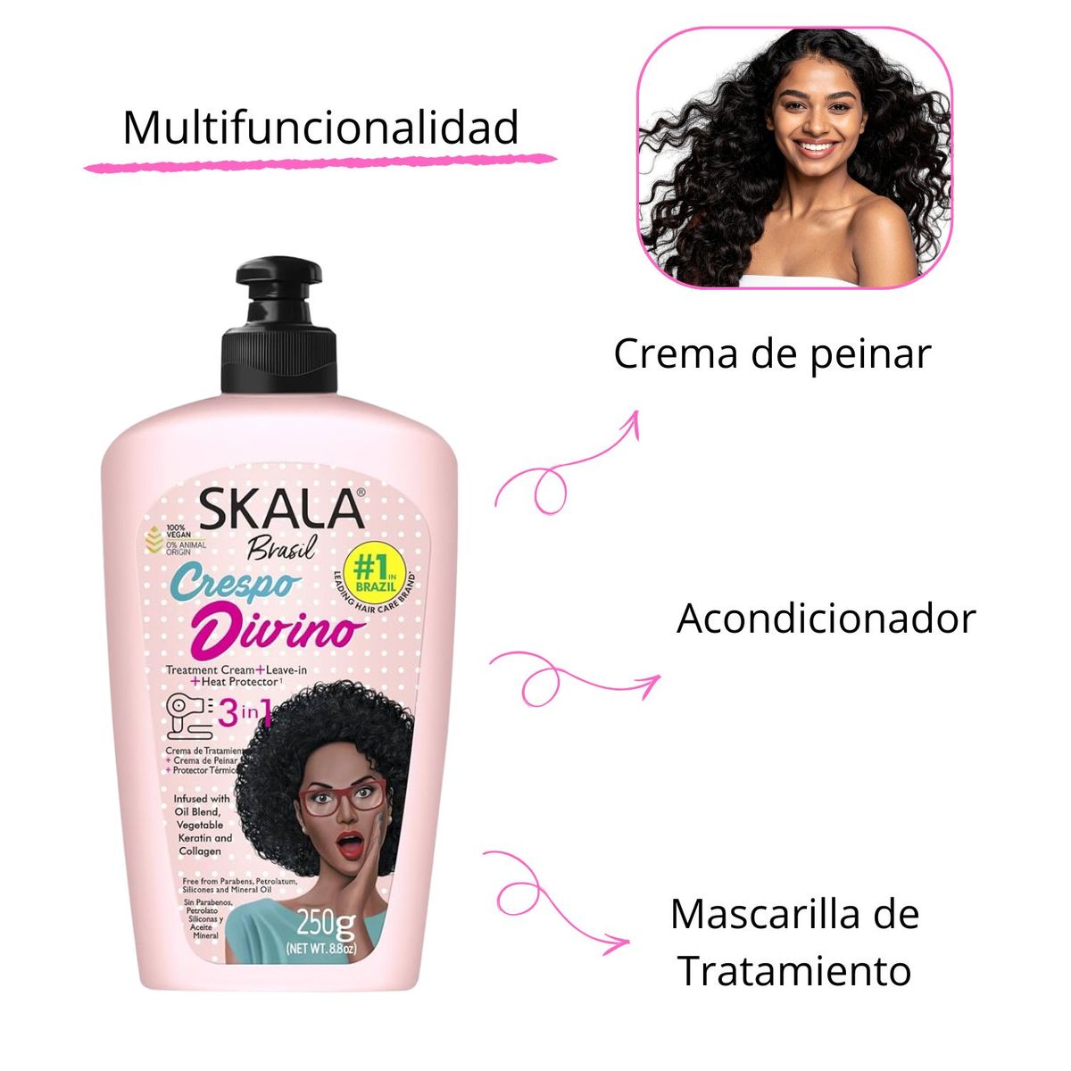 SKALA - Crema Skala para Peinar  Crespo Divino 3 en 1 250g Hidrata