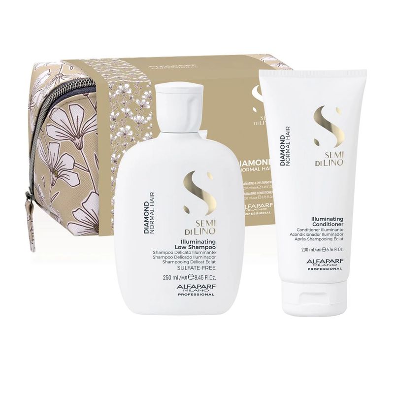 ALFAPARF MILANO - Pack Semi Di Lino Diamond Shampoo 250ml Acondicionador 200ml brillo