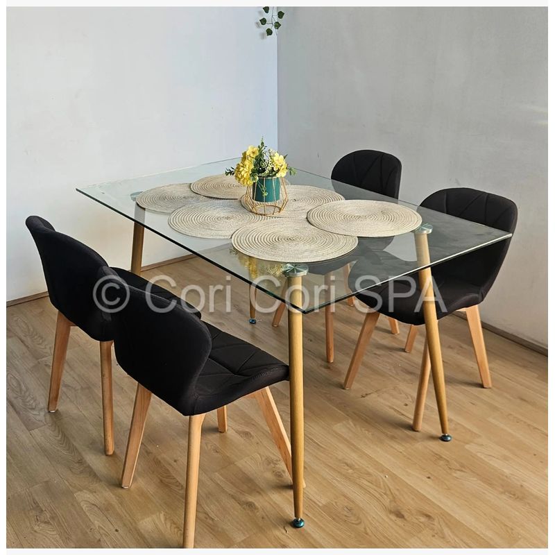 CORI CORI - Comedor Rubi 120x80cms + 4 Sillas Mariposa Lino Negro