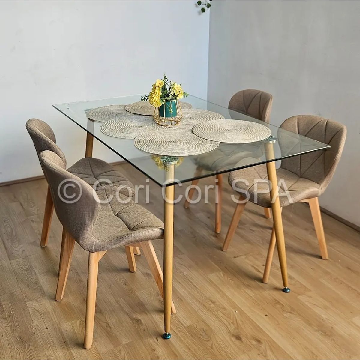 CORI CORI - Comedor Rubi 120x80cms + 4 Sillas Mariposa Lino Beige