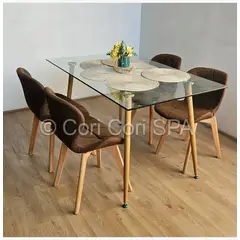 CORI CORI - Comedor Rubi 120x80cms + 4 Sillas Mariposa Lino Chocolate