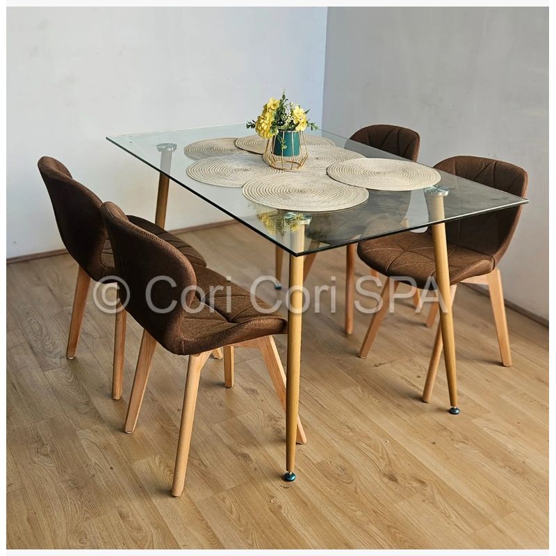 CORI CORI - Comedor Rubi 130x80cms + 4 Sillas Mariposa Lino Chocolate