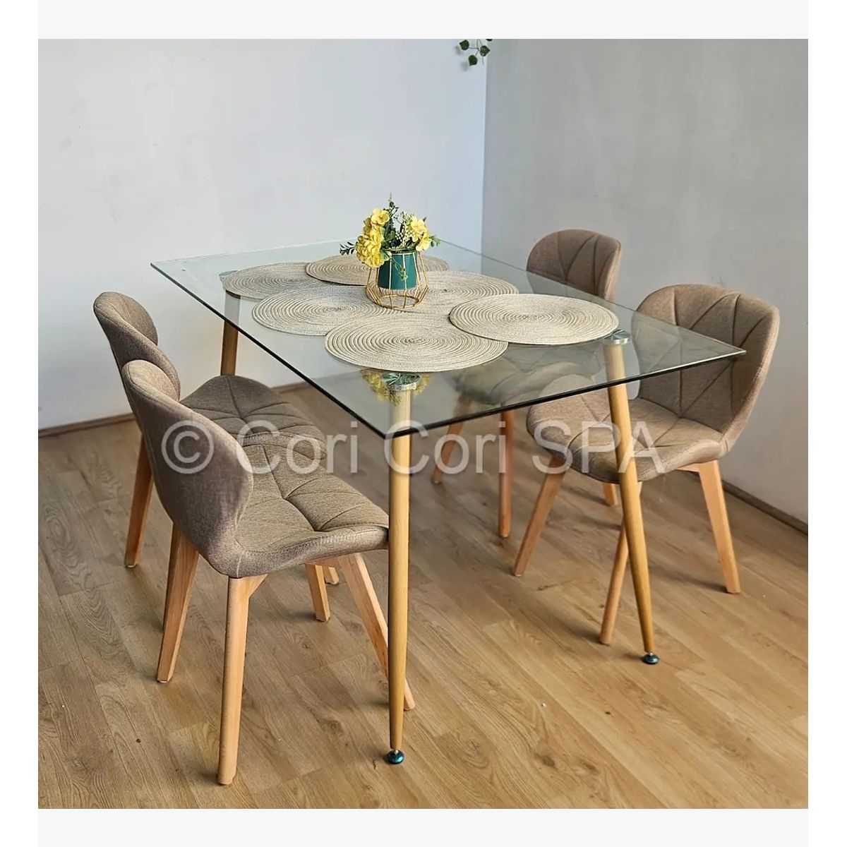 CORI CORI - Comedor Rubi 130x80cms + 4 Sillas Mariposa Lino Beige