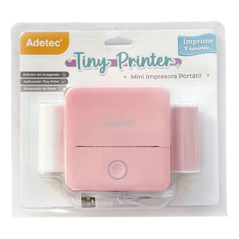 ADETEC - Mini Impresora Térmica Portátil Bluetooth Adetec + 2 Rollos
