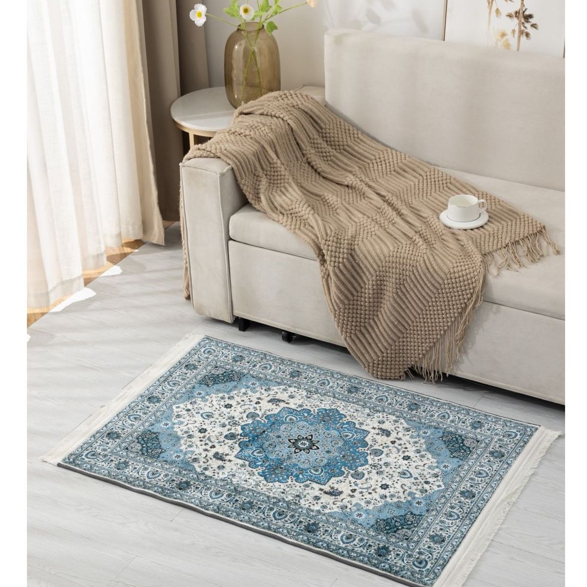 ALMA & DECO - Alfombra o Bajada de Cama Gruesa Ultra Suave 80x120 Cm Cielo y Mar