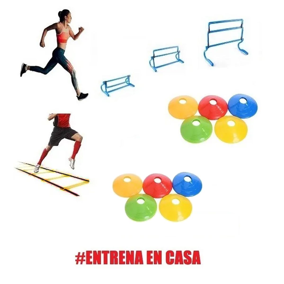 PUNTO STORE - Kit Entrenamiento 3 Vallas + Escalerilla + 10 Obstáculos - PS