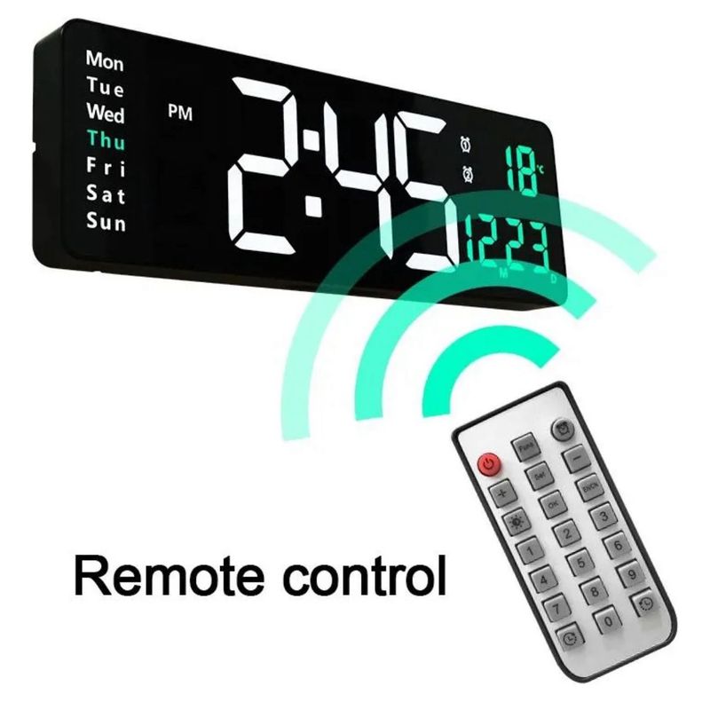 GENERICO - RELOJ DIGITAL DE PARED CON CALENDARIO Y CONTROL REMOTO VERDE 6629