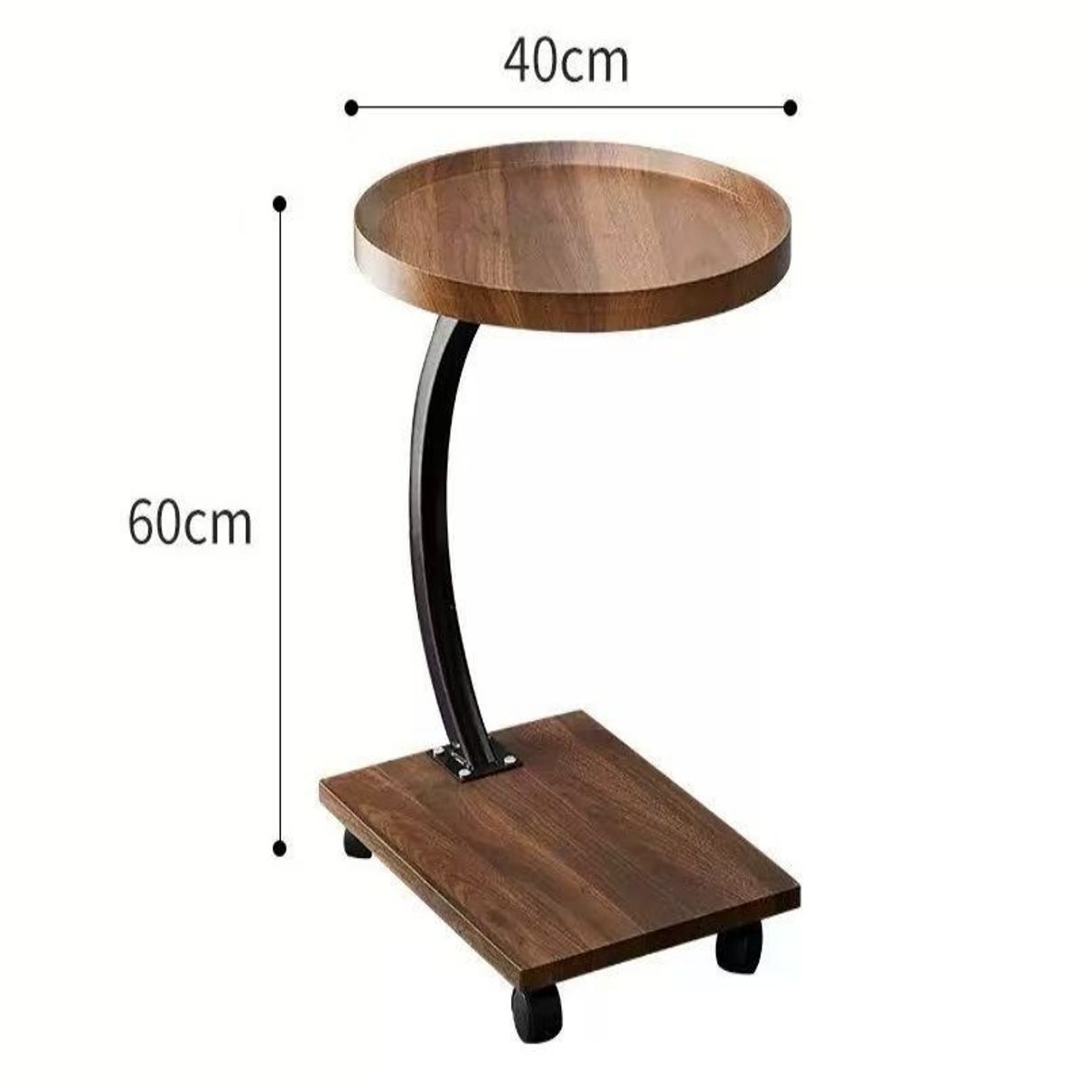 IDEEHOUSE - Mesa De Centro Redonda Lateral Living Con Ruedas Marrón