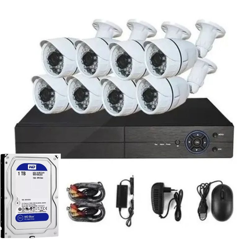 ARTIHOGAR - Kit Pro Cctv Pro 8 Cámaras Cerámica 2MP Ip 66 + Disco Duro 1 Terabyte  FULL HD