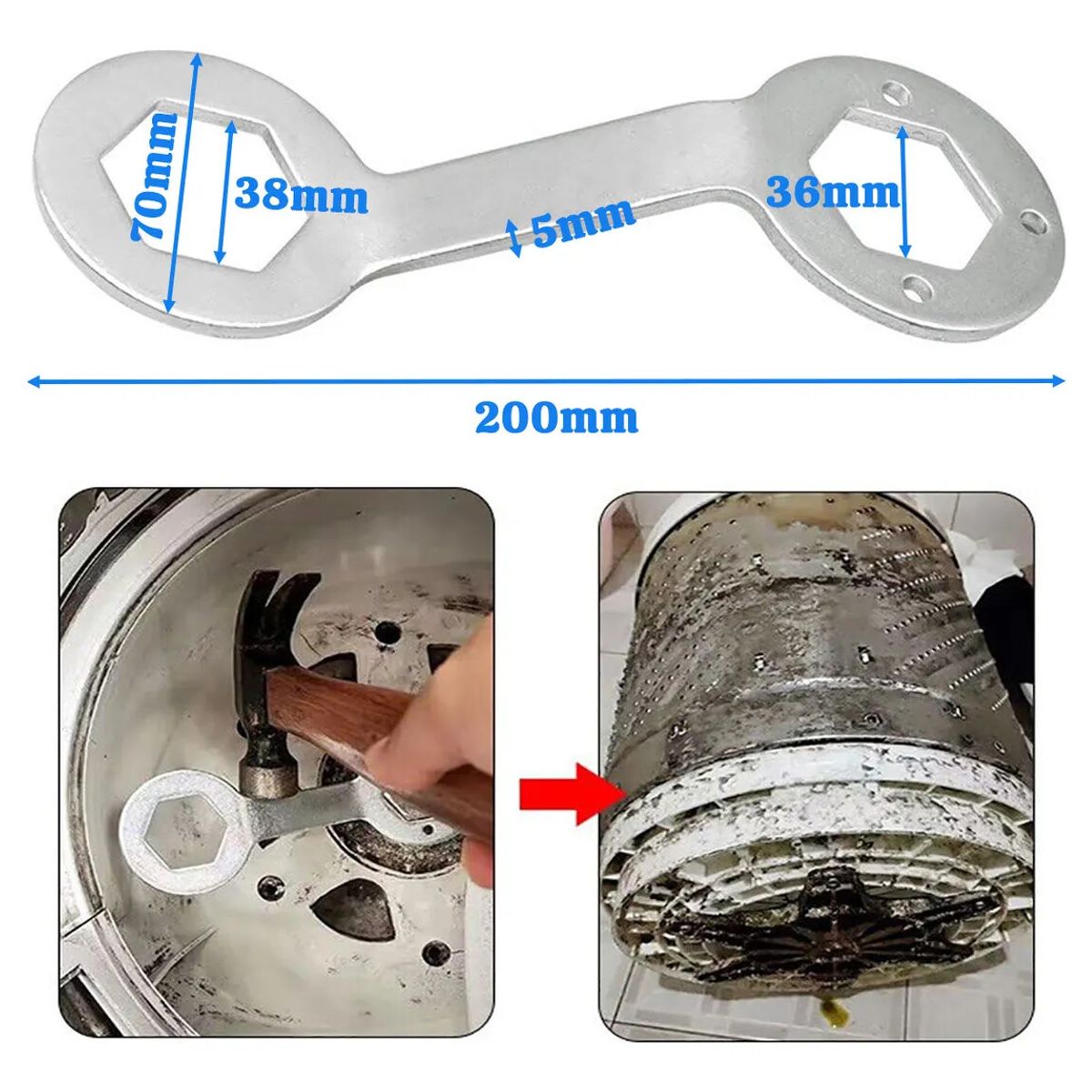 GENERICO - Llave Lavadora Desmontaje Universal De 36 -38 Mm