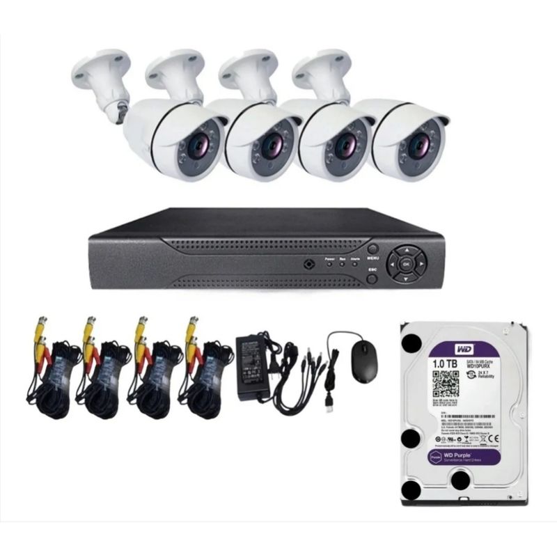 ARTIHOGAR - Kit Cctv Pro 4 Cámaras Cerámica (no Plastico) 2 MP IP66 con Disco Duro 1 Tera