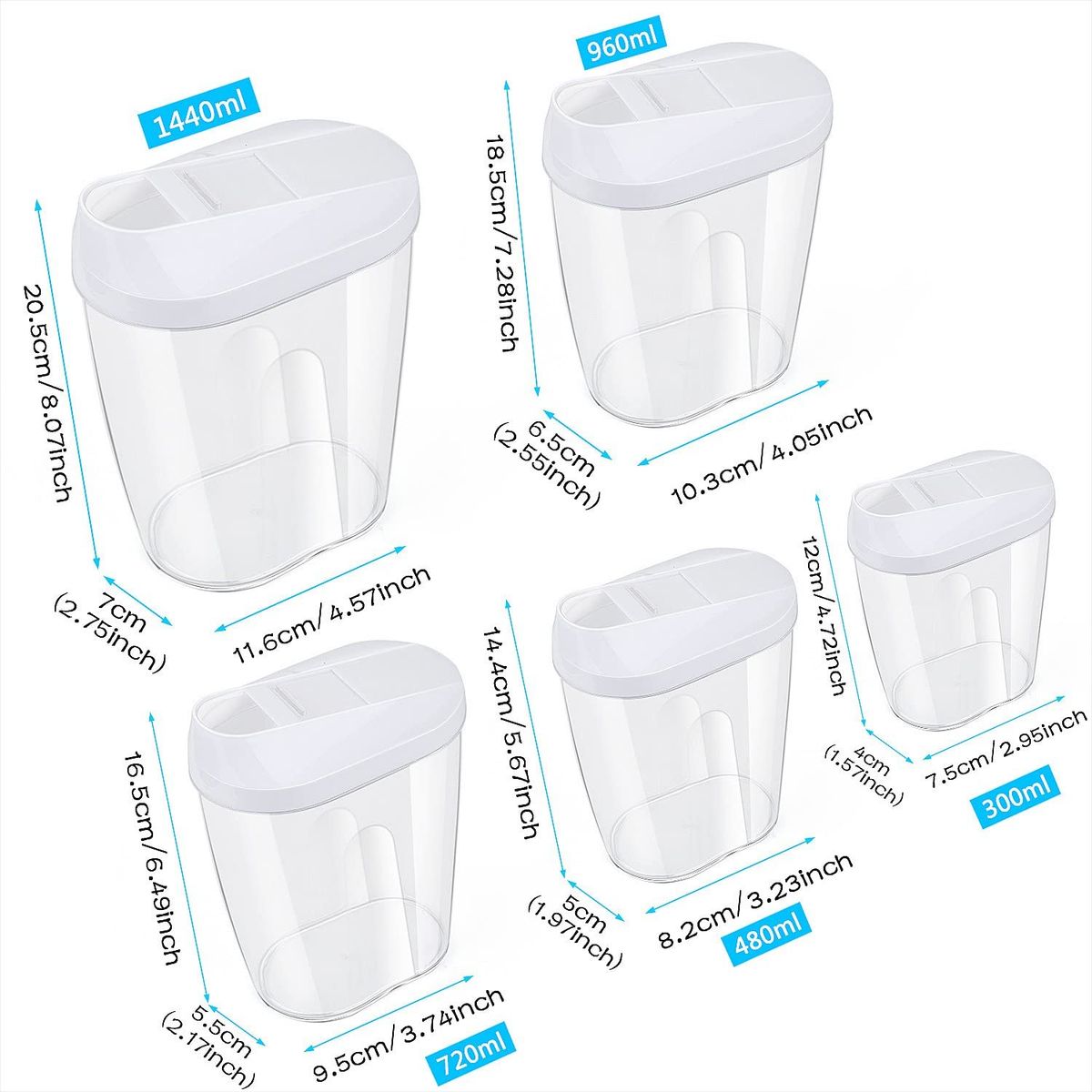 EDWINAYY - Set De 5 Contenedores Herméticos Almacenamiento Plástico