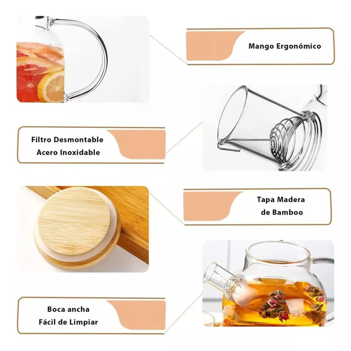 GENERICO - Tetera Para Té Vidrio Borosilicato Resistente Calor/frío 1 L