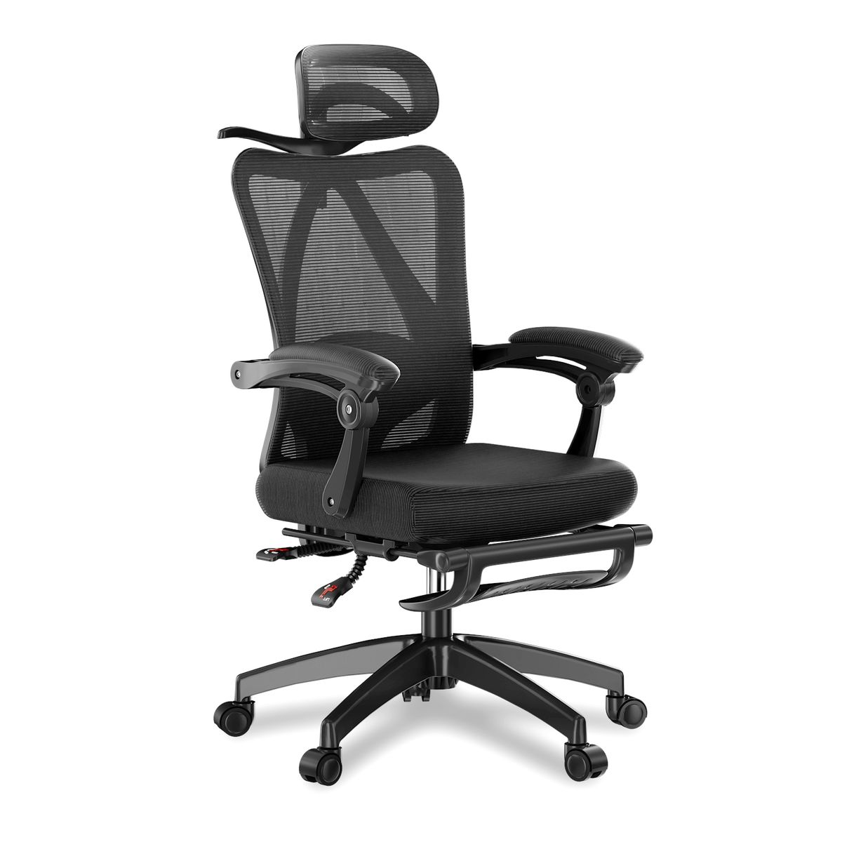 HALMAN - Silla De Escritorio Negra Ergonómica Elevable Tapizado
