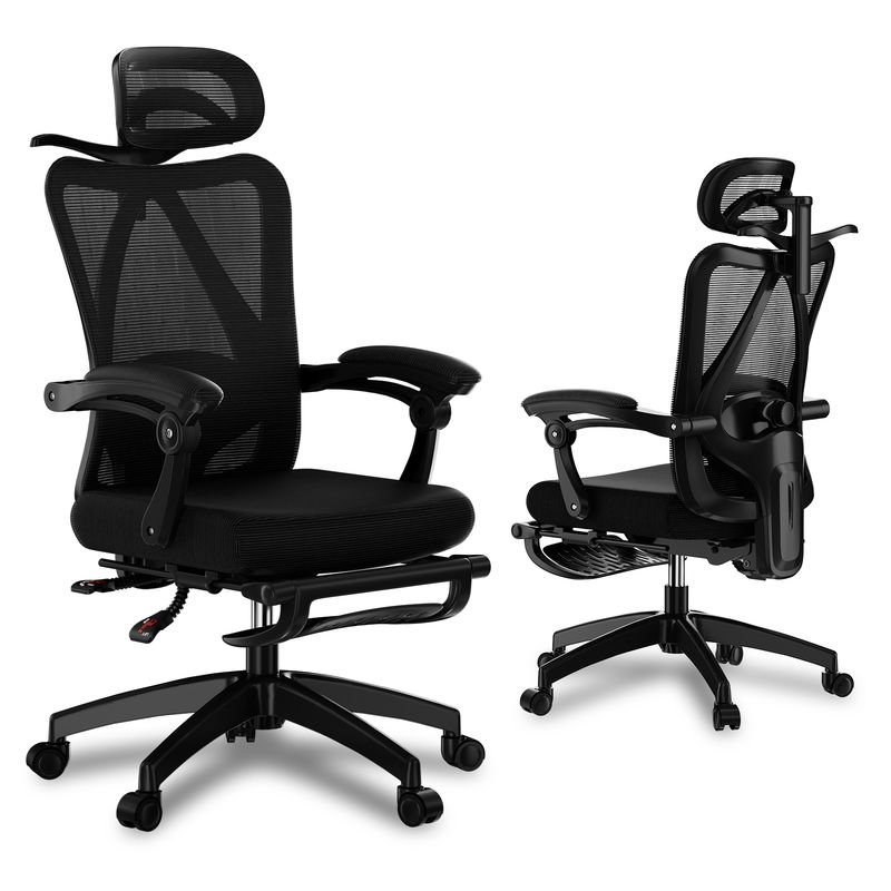 HALMAN - Silla De Escritorio Negra Ergonómica Elevable Tapizado
