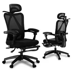 HALMAN - Silla De Escritorio Negra Ergonómica Elevable Tapizado