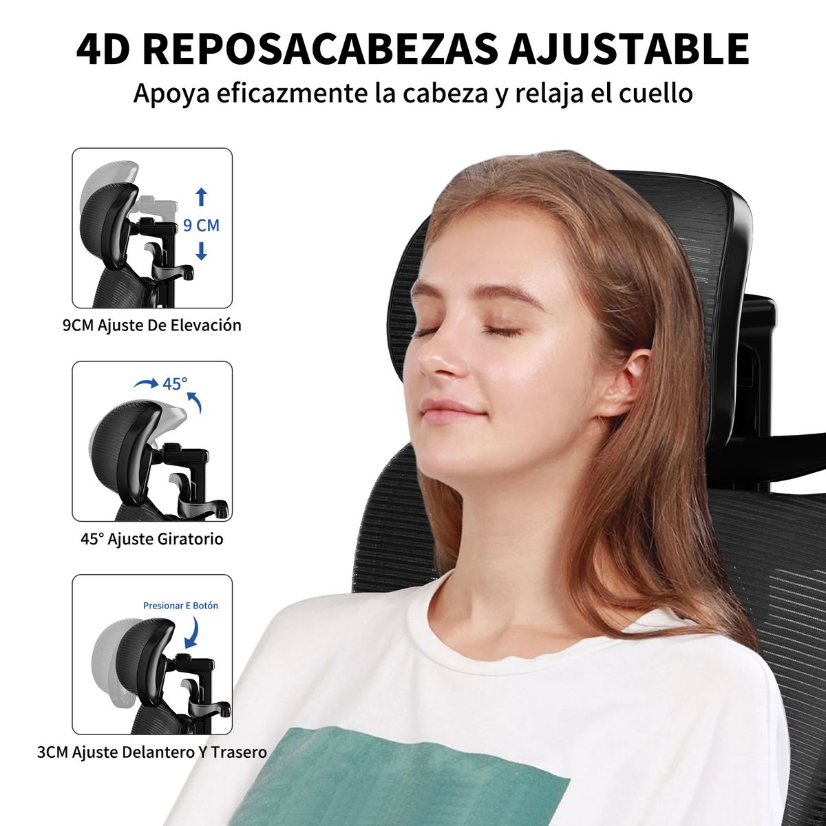 HALMAN - Silla De Escritorio Negra Ergonómica Elevable Tapizado