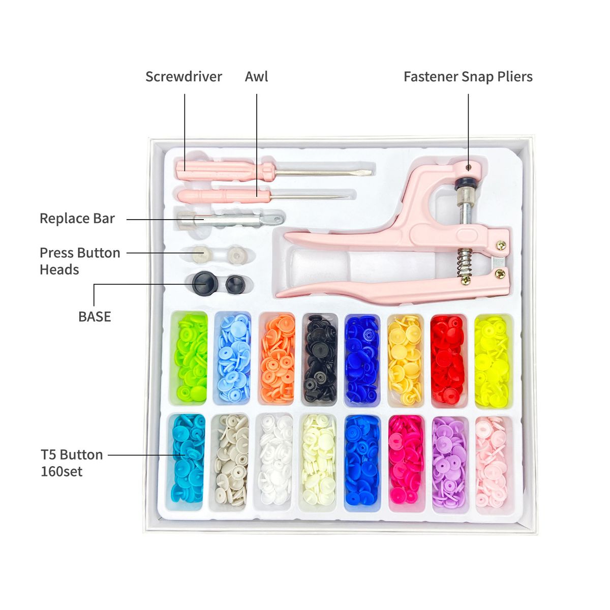 EDWINAYY - Set Maquina Ojetilladora Para Broches Snap + 160 Broches T5