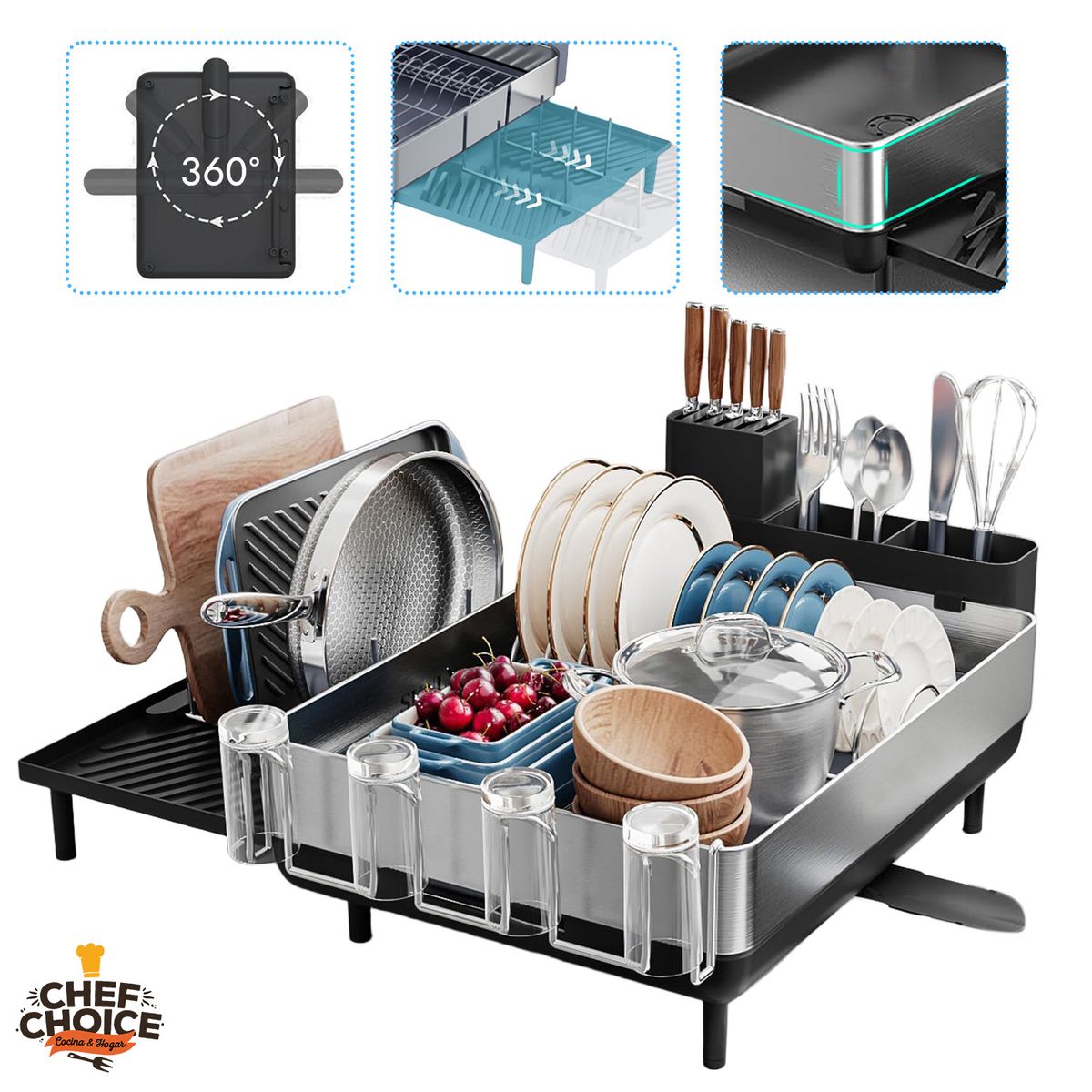 CHEFCHOICE - Secaplatos Escurridor Extendible Acero Inoxidable