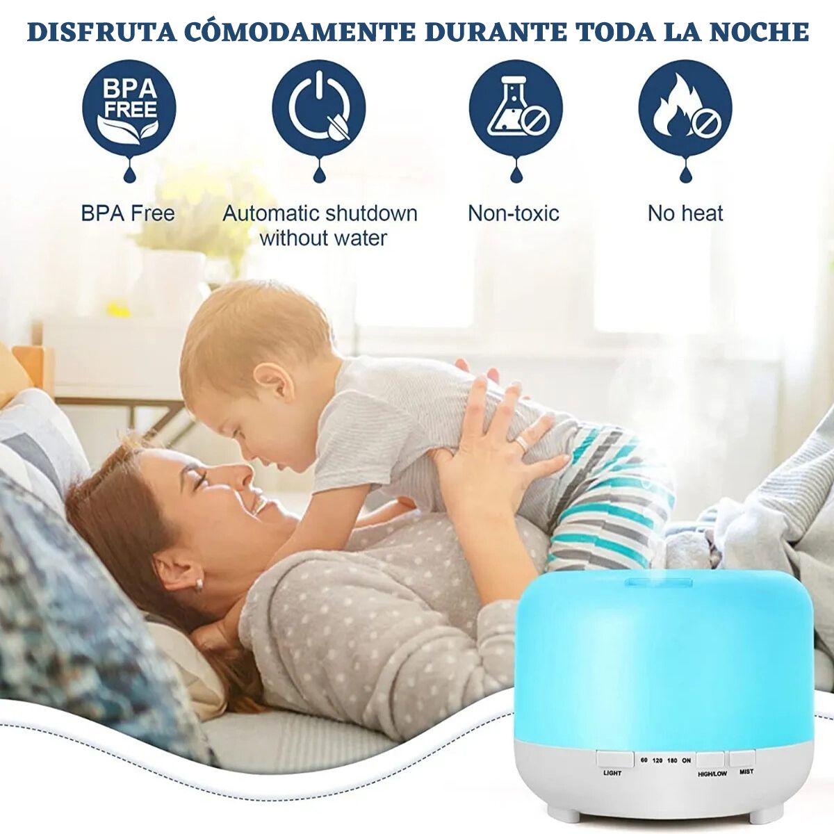 GENERICO - 7 Colores Humidificador Ultrasónico Con 6 Aceites Esenciales