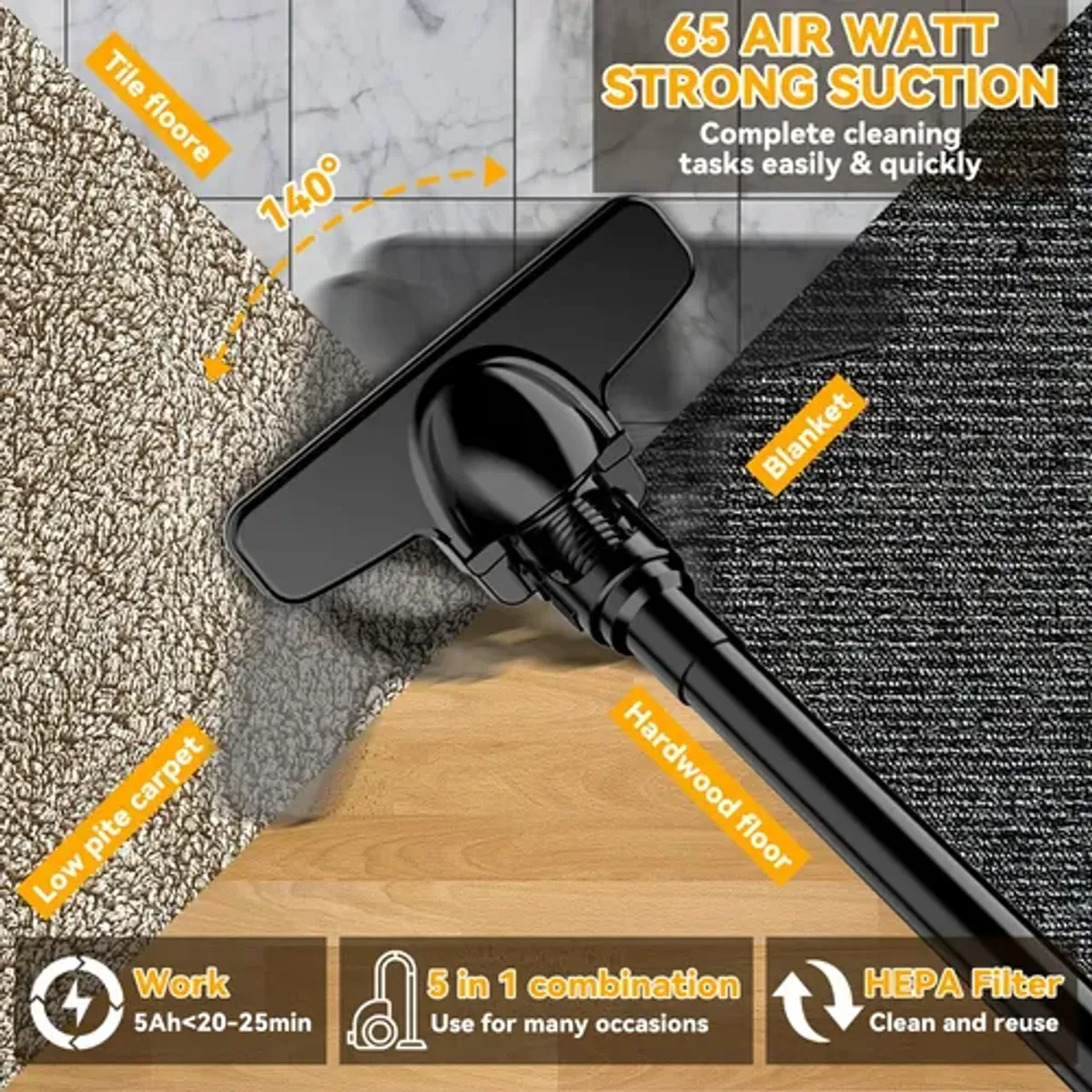 MOVI - ASPIRADORA ELECTRICA INHALABRICA 5 EN 1 CON BATERIA Y FILTRO DE HEPA,