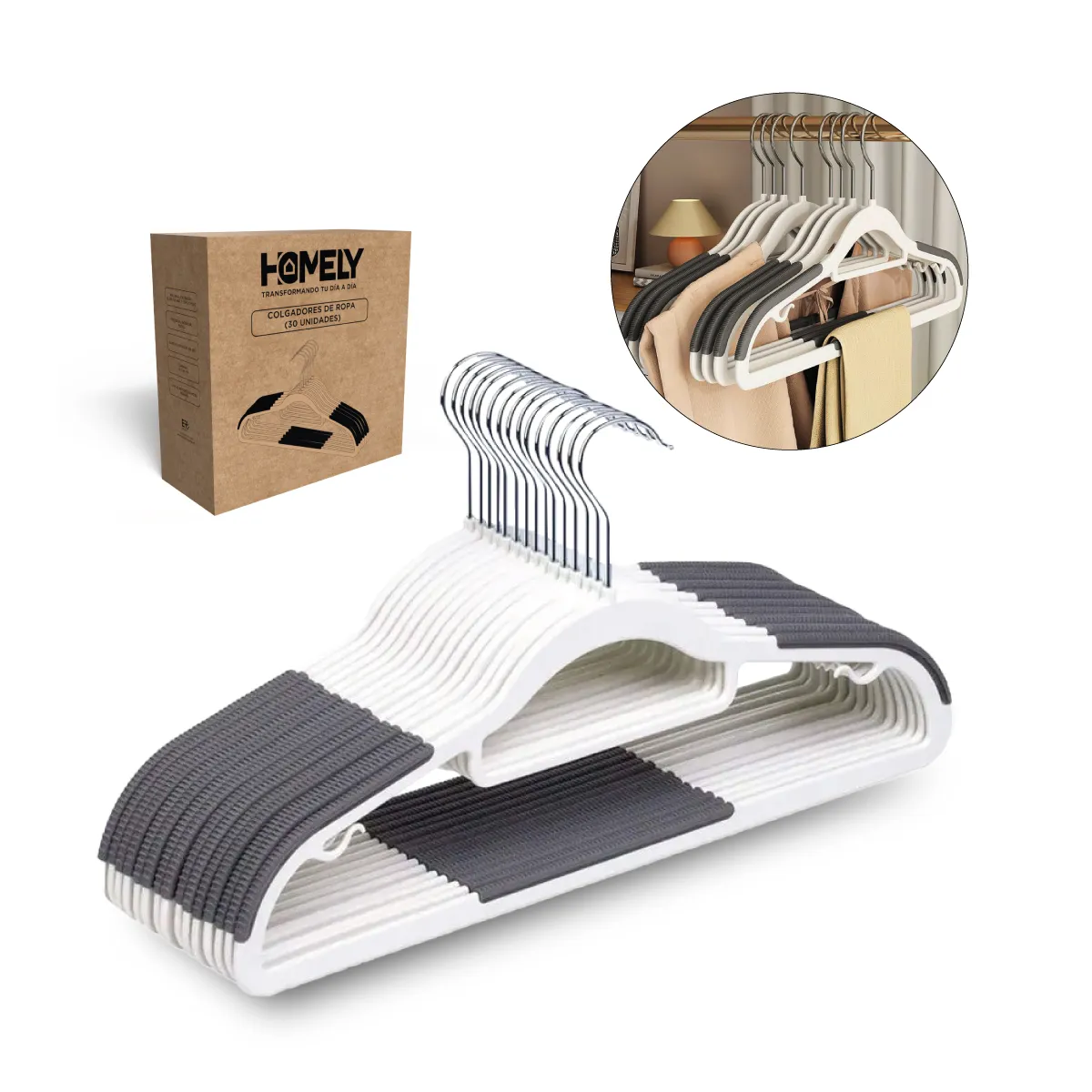 HOMELY - Colgadores Ganchos De Ropa Pantalon Homely Perchas Set 30 Unidades