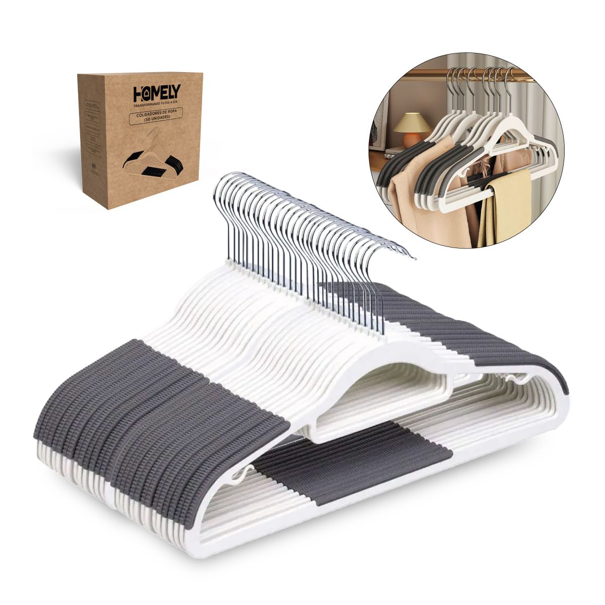 HOMELY - Colgadores Ganchos De Ropa Pantalon Homely Perchas Set 50 Unidades