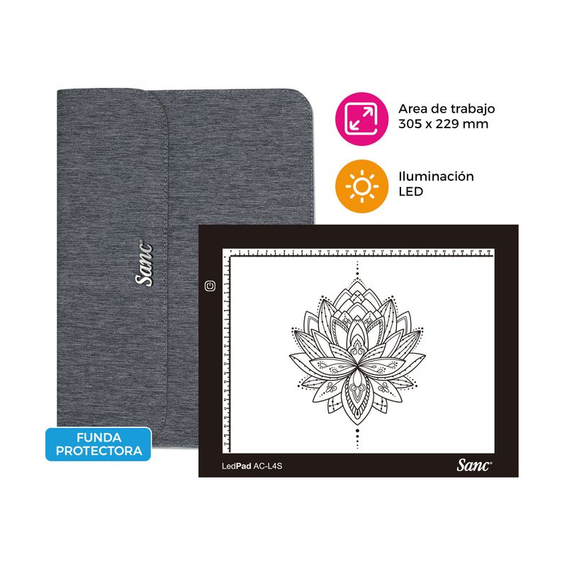 SANC - Tableta de Luz Led Sanc AC-L4S Black tipo Huion con Funda