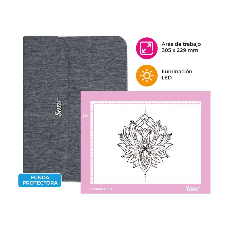 SANC - Tableta de Luz Led Sanc AC-L4S Pink tipo Huion con Funda