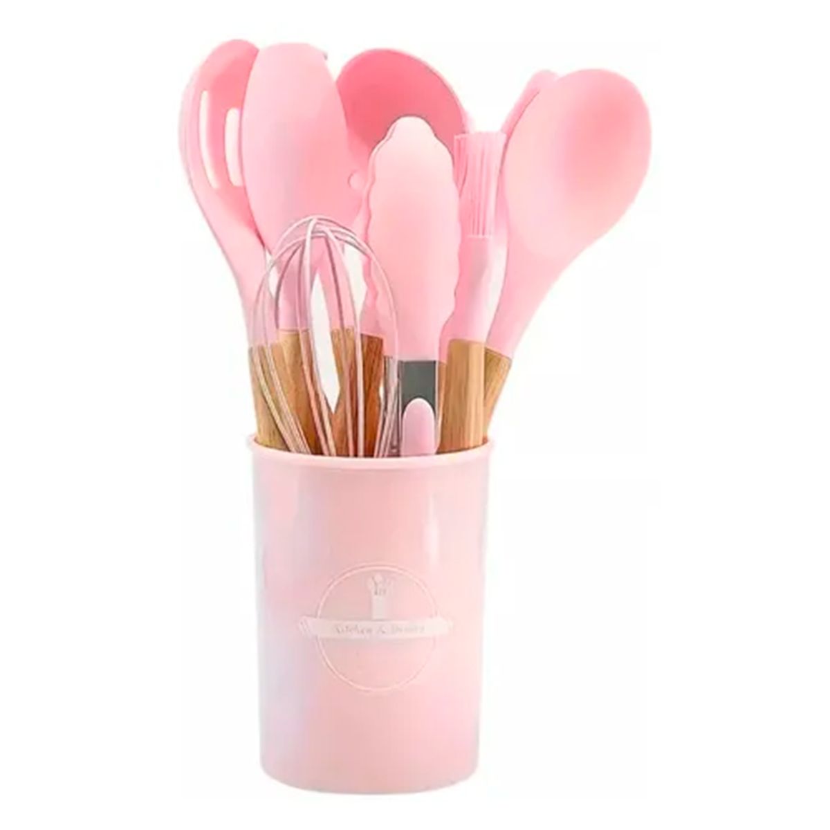 GENERICO - Set 12 Utensilios De Cocina Antiadherentes De Silicona Rosa