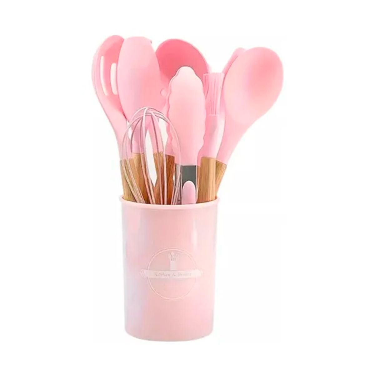 GENERICO - Set 12 Utensilios De Cocina Antiadherentes De Silicona Rosa