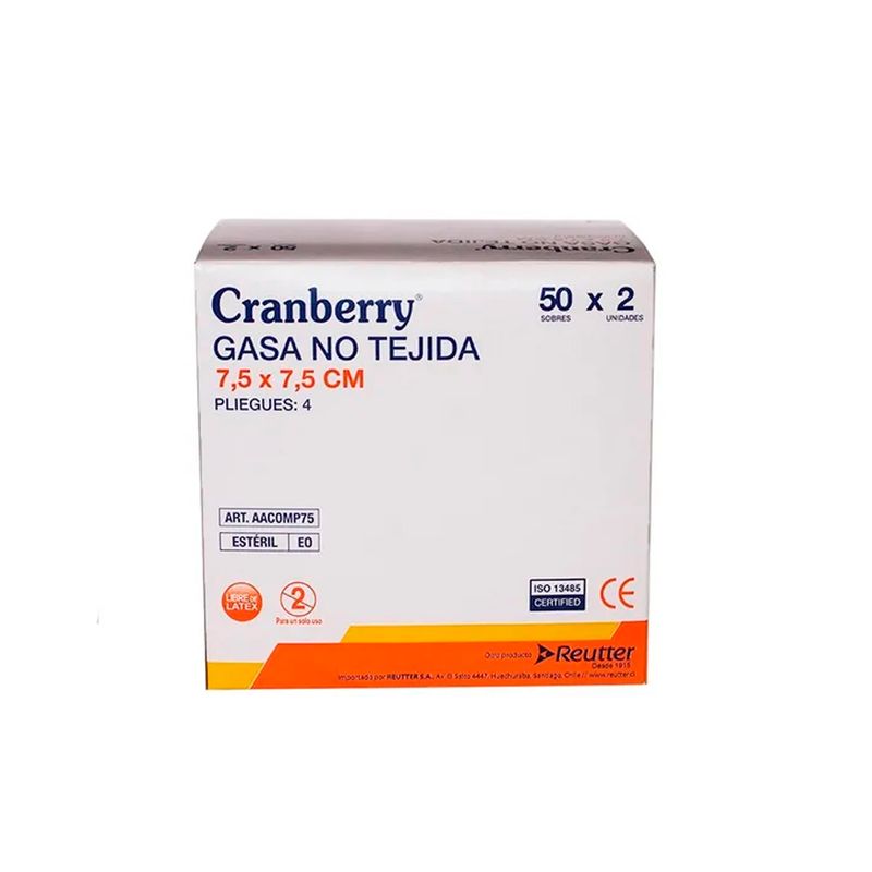 CRAMBERRY - Gasa Estéril No Tejida Tamaño 7,5x7,5cm 1 Caja 50 Sobres