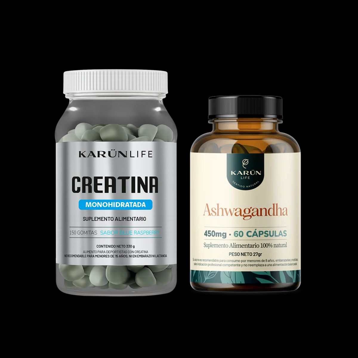 KARUNLIFE - Pack Creatina 150 Gomitas + Ashwagandha 60 Cáp Karun Life