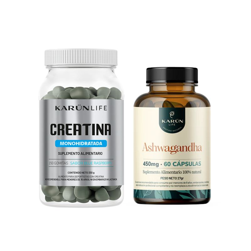 KARUNLIFE - Pack Creatina 150 Gomitas + Ashwagandha 60 Cáp Karun Life