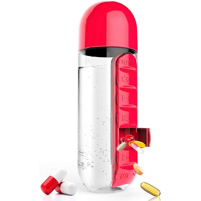 GENERICO - Botella De Agua Pastillero Organizador Pastilleros Semanales Rojo