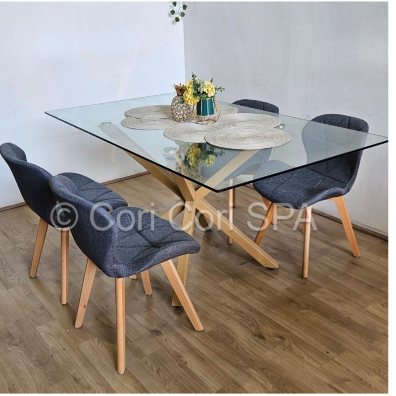 CORI CORI - Juego de Comedor Madrid 140x80cms + 4 Sillas Mariposa Lino Gris