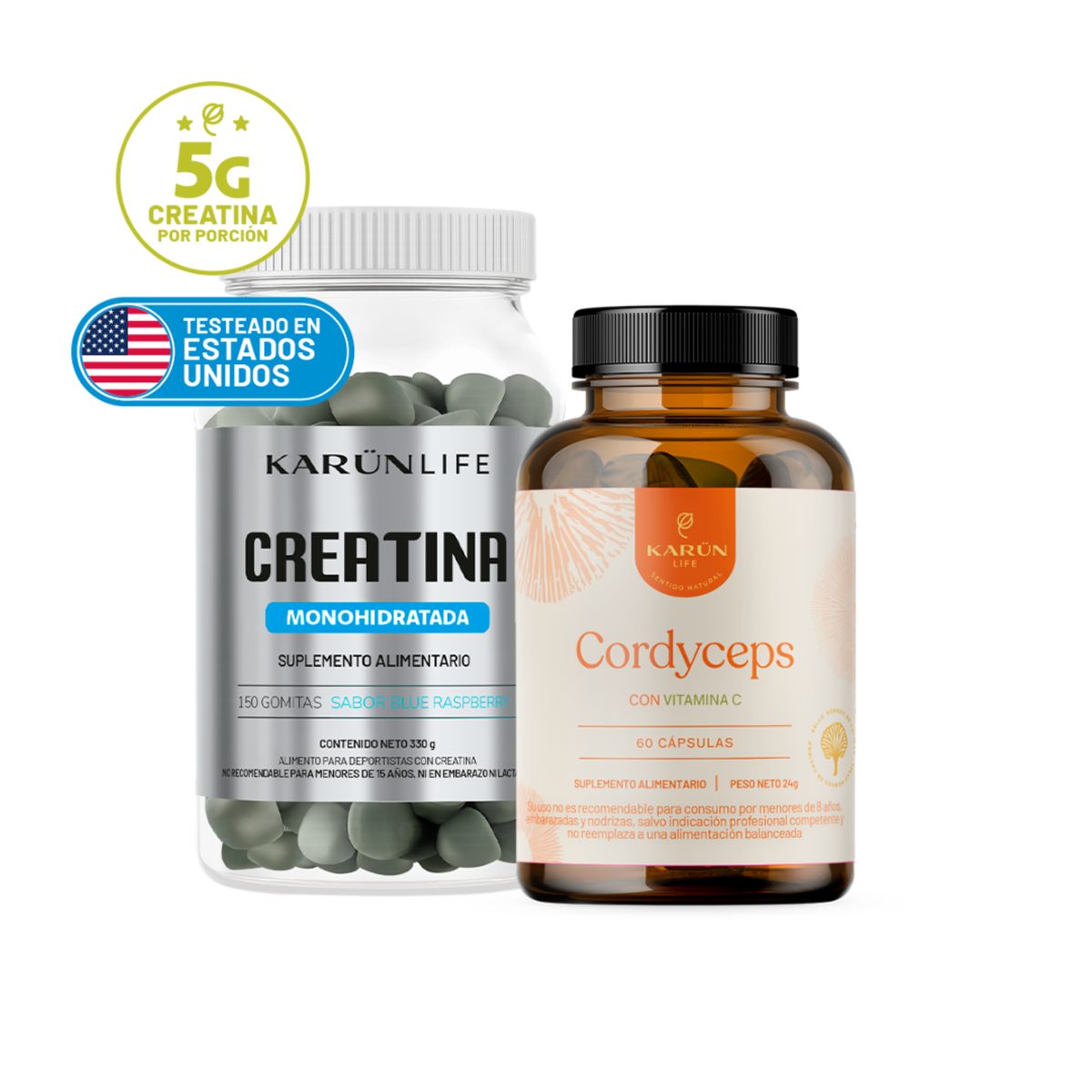 KARUNLIFE - Pack Creatina 150 Gomitas + Cordyceps 60 Cápsulas Karun Life