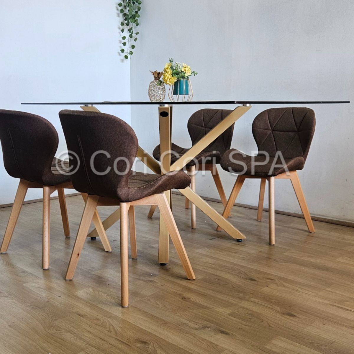 CORI CORI - Juego de Comedor Madrid 140x80cms + 4 Sillas Mariposa Lino Cafe…