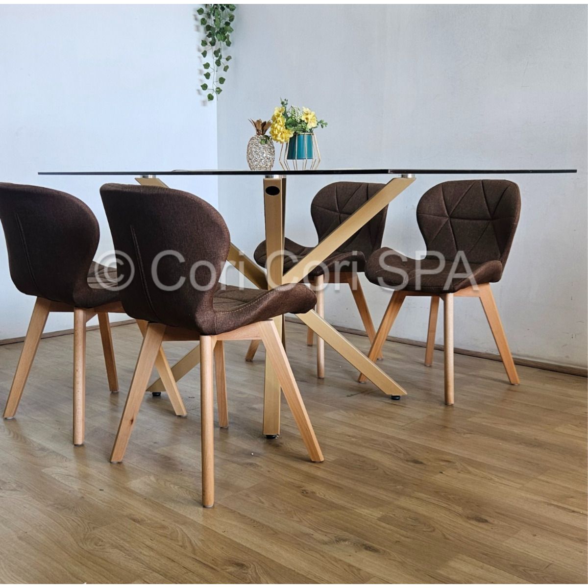 CORI CORI - Juego de Comedor Madrid 140x80cms + 4 Sillas Mariposa Lino Cafe…