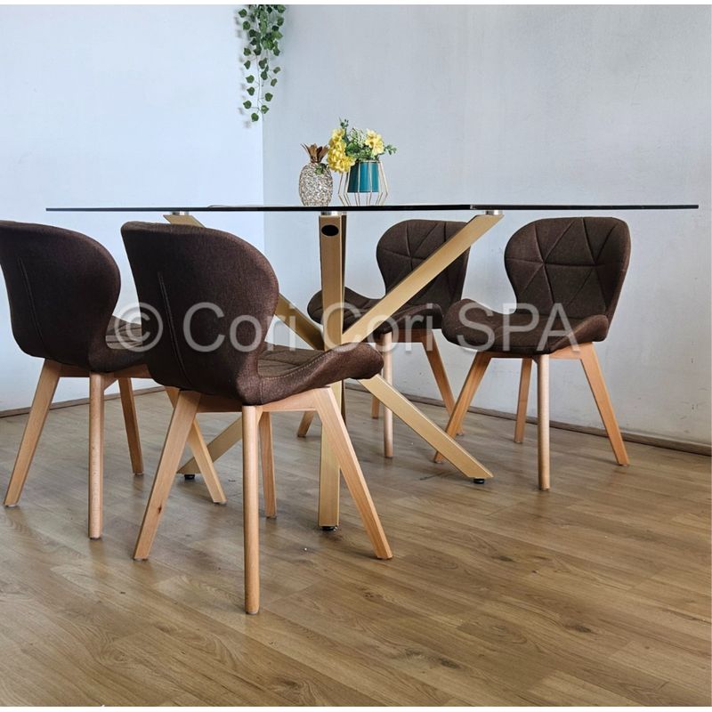 CORI CORI - Juego de Comedor Madrid 140x80cms + 4 Sillas Mariposa Lino Cafe