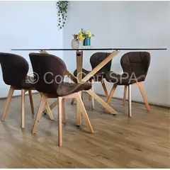 CORI CORI - Juego de Comedor Madrid 140x80cms + 4 Sillas Mariposa Lino Cafe