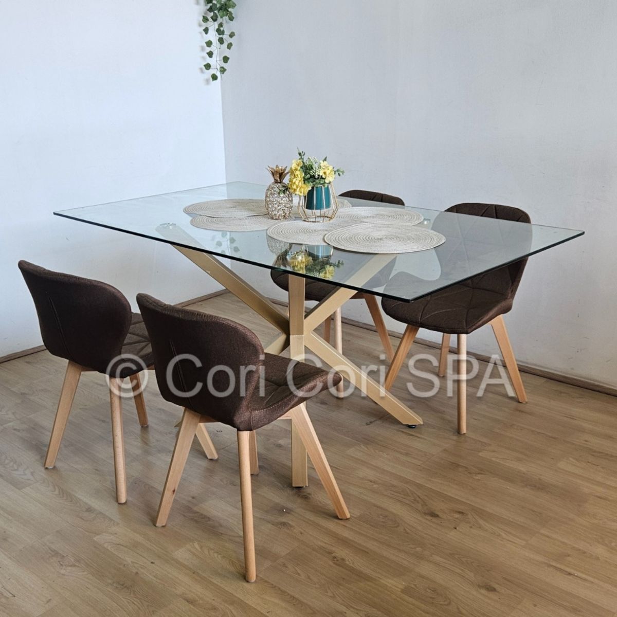 CORI CORI - Juego de Comedor Madrid 140x80cms + 4 Sillas Mariposa Lino Cafe…
