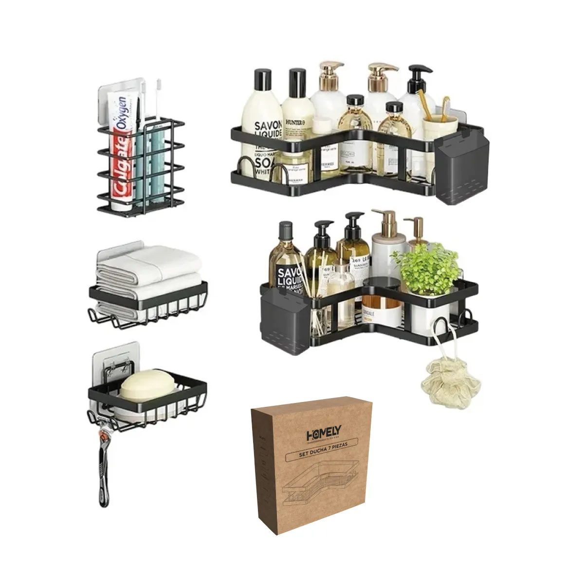 HOMELY - Organizador de ducha acero inoxidable Homely Set X7