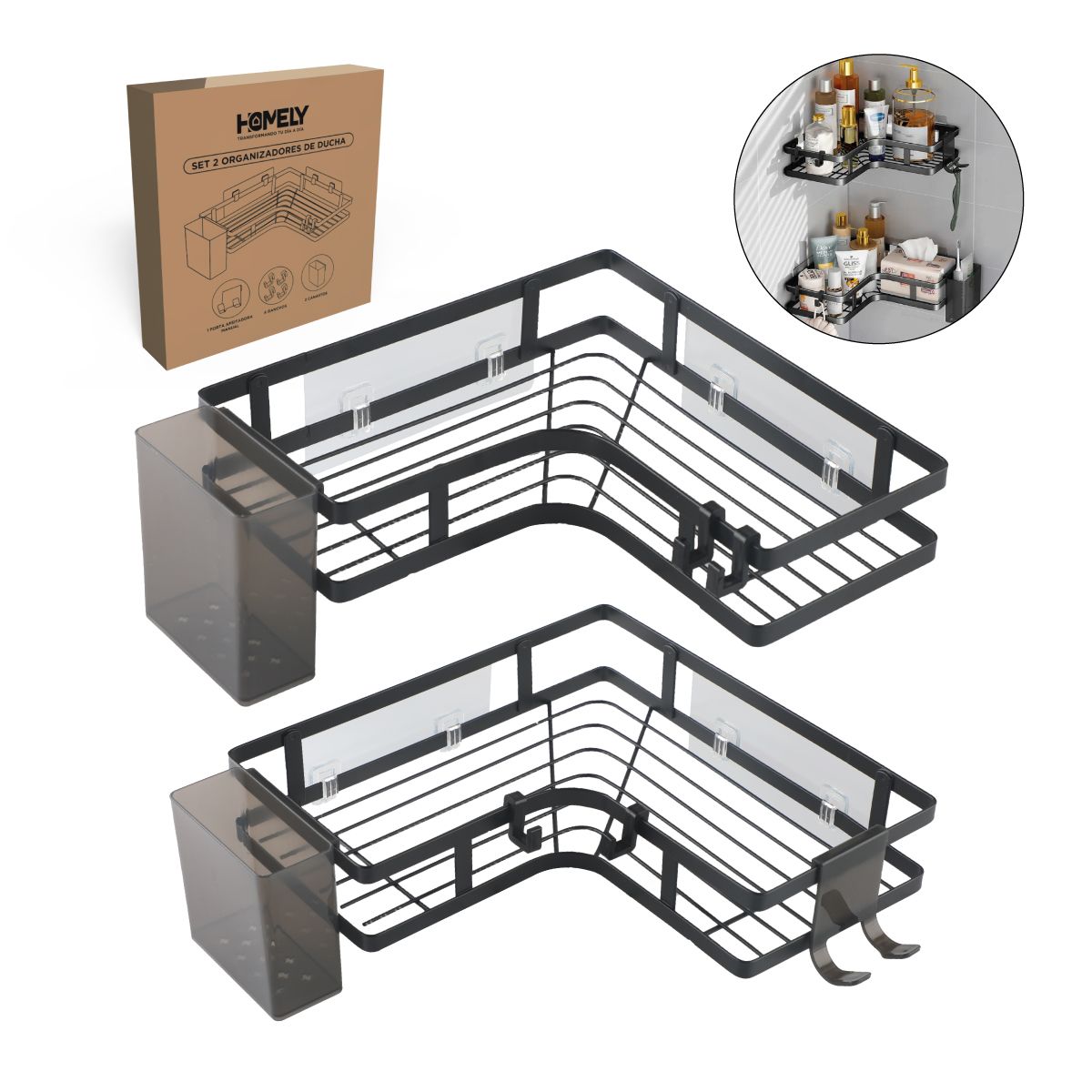HOMELY - Organizador De Ducha Esquinero Homely Acero Inox Set X2