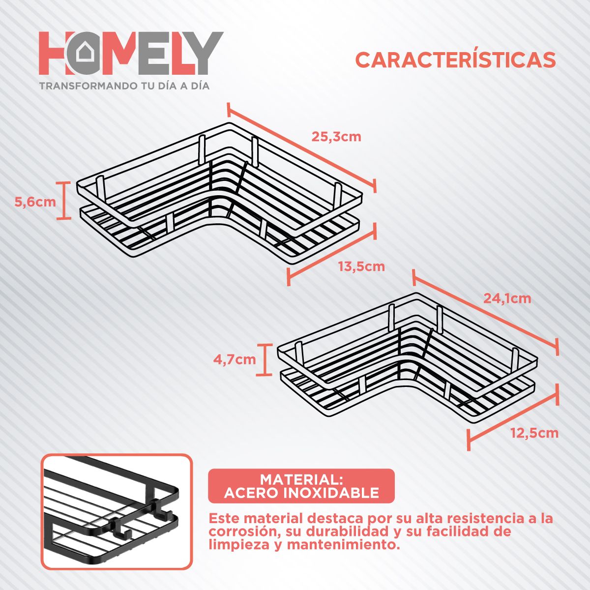 HOMELY - Organizador De Ducha Esquinero Homely Acero Inox Set X2