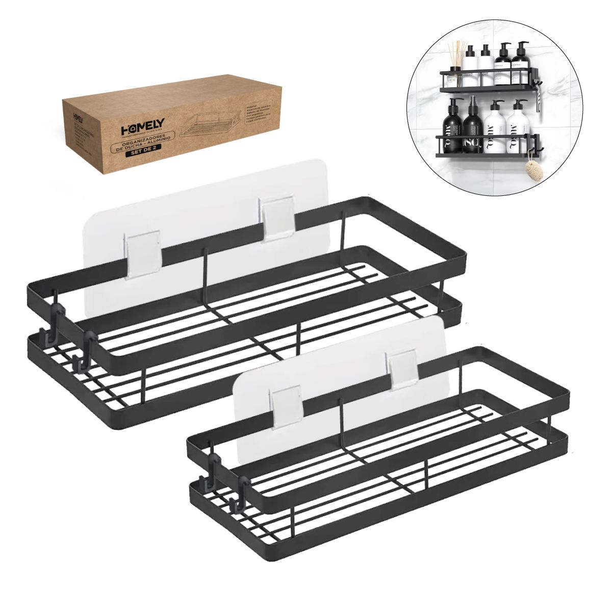 HOMELY - Organizador De Ducha Homely Repisa Estante Aluminio Set X2