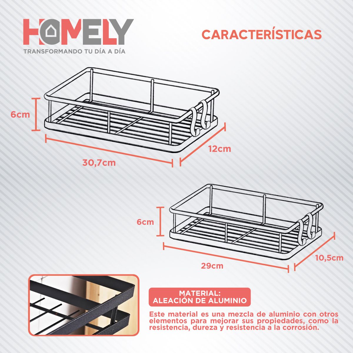 HOMELY - Organizador De Ducha Homely Repisa Estante Aluminio Set X2
