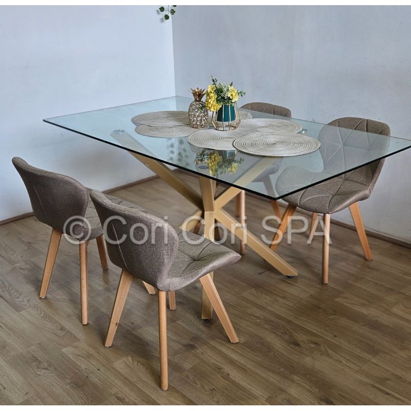 CORI CORI - Juego de Comedor Madrid 140x80cms + 4 Sillas Mariposa Lino Beige