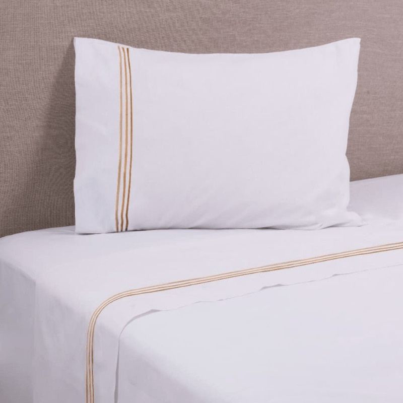MASHINI - Sábana 1.5 Plazas 144 Hilos Bordada Line Beige