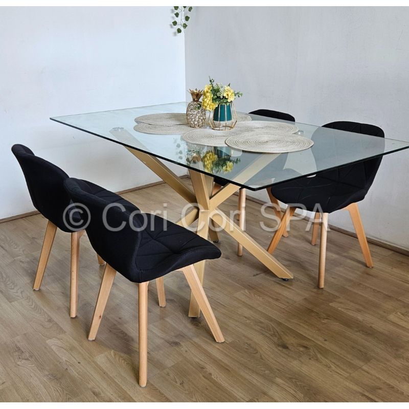CORI CORI - Juego de Comedor Madrid 140x80cms + 4 Sillas Mariposa Lino Negro